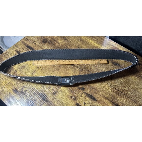 Silver Elastic Fish Scale Belt w/ Rose Medallion Sz Large Vtg Retro Disco 45” - Picture 8 of 10